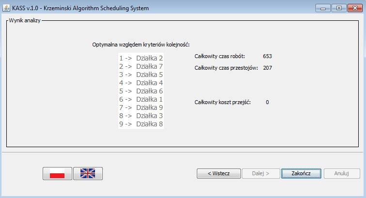 Rys.7. Wyniki działania programu KASS v.1.0 [opracowanie własne] PODSUMOWANIE Zastosowani programu bazującego na modelu przeglądu zupełnego dają najlepszy z moŝliwych rezultatów.