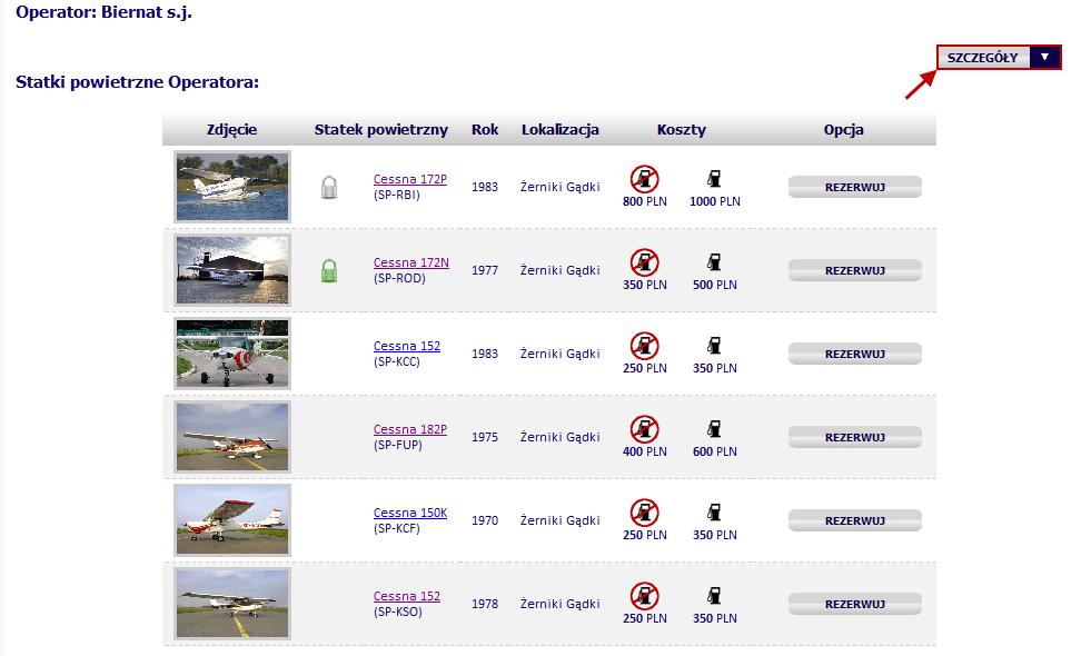Użytkownik może sprawdzid dane kontaktowe, opis działalności oraz listę wszystkich statków powietrznych zarządzanych przez danego Operatora, który udostępnił swój profil w zakładce Operatorzy.