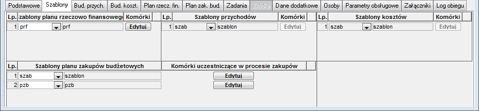 Zakładka SZABLONY Szablony dodawane są za pomocą polecenia Dodaj dostępnego pod prawym klawiszem myszy i wybierane z listy rozwijanej.