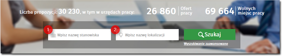 dodane przez - umożliwia wyszukanie ofert ze wskazaniem grupy podmiotów zamieszczających propozycję na stronie, może to być na przykład WUP (oznaczenie opcji spowoduje zawężenie listy do ofert