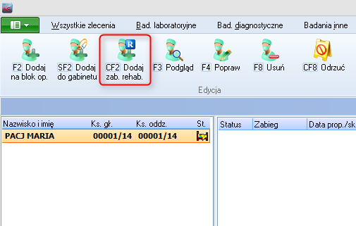 Opis zmian 1. Zlecenia rehabilitacyjne W systemie KS-MEDIS udostępniono możliwość rejestracji zleceń na zabiegi rehabilitacyjne.