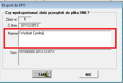 Program weryfikuje te informacje i nie pozwoli na utworzenie elektronicznej książki nadawczej, jeżeli są one dla którejś z przesyłek nie uzupełnione.