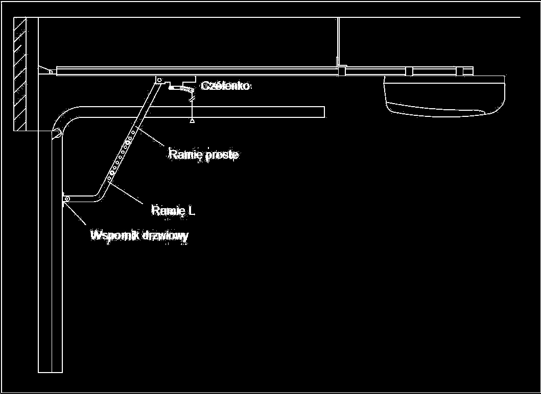 Instrukcja montażu i konfiguracji napędu do bram garażowych Safe B180 S t r o n a 8 Krok 6. Przymocowad wspornik drzwiowy przy górnej krawędzi drzwi, używając śrub M8 x 55mm i nakrętek śrub M8.