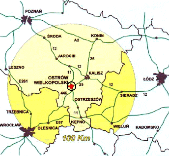 Rysunek 4. Położenie Ostrowa Wielkopolskiego 55 Miasto charakteryzuje się dogodnym położeniem komunikacyjnym.