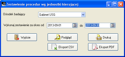 7. Zestawienie ilości badań wg lekarzy badających. Zestawienie to pokazuje ilość badań wykonanych przez poszczególnych lekarzy.