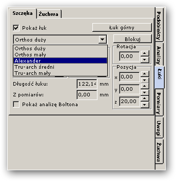 15.1. Manipulowanie łukami W panelu "Łuki" użytkownik może wybrać jeden z przedefiniowanych wcześniej modeli łuku.