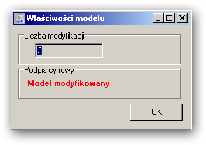 3.3. Właściwości modelu Każdy model może być modyfikowany przez użytkownika wiele razy. Aby sprawdzic aktualny stan modelu należy wybrac z menu pozycję Plik/Właściwości modelu.