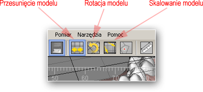 6. Manipulowanie modelem Manipulowanie modelem, czyli obracanie, przesuwanie i skalowanie można realizować za pomocą myszki lub klawiatury.