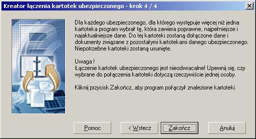 10. Na ekranie zostanie wy$wietlony raport z Nczenia kartotek ubezpieczonych wykrytych przez program.