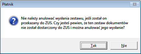 Rysunek 114. Okno Zestaw dokumentów 3. Na ekranie wy$wietlone zostanie okno z komunikatem, w którym naley potwierdzij zamiar anulowania wysania zestawu (patrz Rysunek 115).