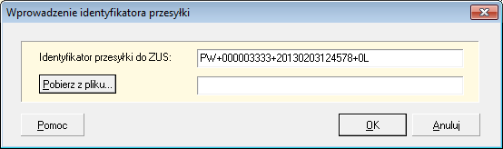 5.6.6 Wprowadzenie identyfikatora przesy ki Funkcja pozwala na wprowadzenie otrzymanego podczas wysyania pliku identyfikatora przesyki przekazanej do ZUS.