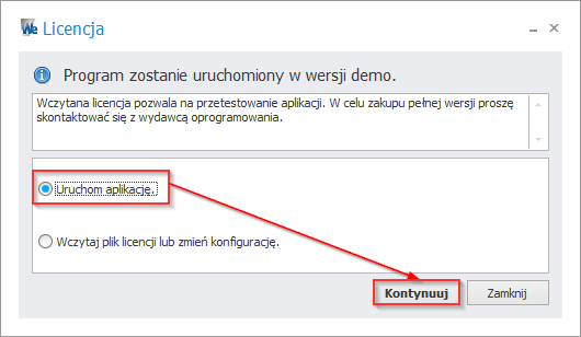 4.1 Wersja demonstracyjna Pojawienie się komunikatu Program zostanie uruchomiony w wersji demo świadczy o tym, że nie został aktywowany plik