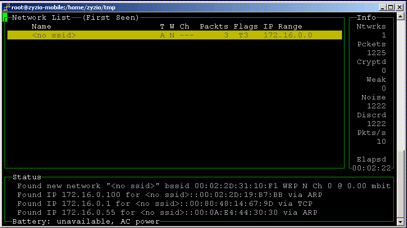 Skanery Kismet 2/2 Wykrywania sieci WiFi które nie rozgłaszają swojego SSID Wykrywanie zakresów sieci IP jedynie poprzez nasłuch