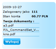 7. Sprawdzanie stanu konta za pomocą interfejsu webowego 1. Zaloguj się na stronie WWW systemu Documaster Campus, podając odpowiedni login i hasło. 2.