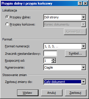 Rozwiązanie ćwiczenia 7b Aby umieścić w dokumencie przypisy dolne: 1.
