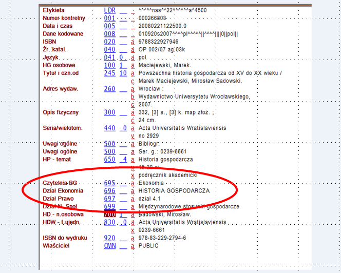 Przykład rekordu bibliograficznego MARC