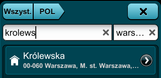 Kliknięcie bezpośrednio przycisku Wyniki wyszukiwania pokaże stronę Szczegóły lokalizacji/ Planowanie trasy/ Opcje.