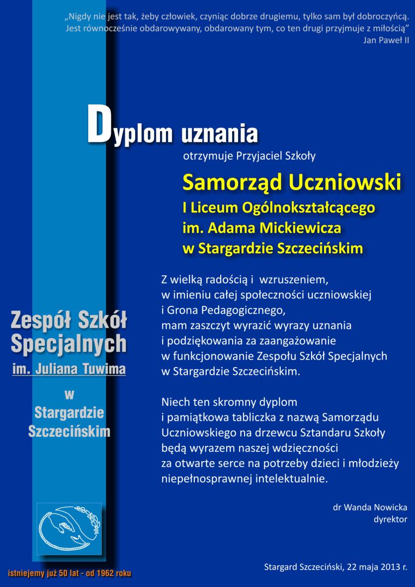 W roku szkolnym 2012/13 szkoła obchodziła Jubileusz 50-lecia. Z tej okazji na uroczystym spotkaniu m.