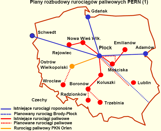 POPRAWA POZIOMU BEZPIECZEŃSTWA ENERGETYCZNEGO PAŃSTWA. CZĘŚĆ III Źródło: Materiały Przedsiębiorstwa Eksploatacji Rurociągów Naftowych,[w:] http:// www.pern.com.pl. Mapa 2.