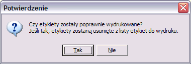 nie świadczy symbol znajdujący się w tej kolumnie. Po wciśnięciu przycisku Drukuj pojawi się podgląd wydruku etykietek.