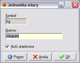 17.2.5 Słownik jednostek miary Pokazuje listę wykorzystywanych w systemie jednostek miar.