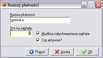 17.6 Słownik płatności 17.6.1 Słownik rodzajów płatności Zawiera listę możliwych do zastosowania w systemie form płatności.