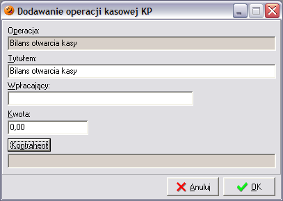 Lista operacji kasowych w otwartym okienku będzie zawierać tylko te pozycje, które w słowniku operacji kasowych nie zostały zaznaczone jako Automatyczne.