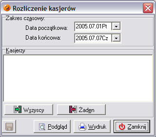 19.9 Rozliczenie kasjerów Analiza ta umożliwia wygenerowanie raportu o dziennych rozliczeniach kasjerów.