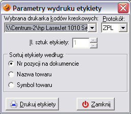 Po wskazaniu właściwej grupy cen w kolejnym oknie można wybrać drukarkę, na której mają drukować się kody kreskowe oraz sposób sortowania wydrukowanych etykiet. 5.