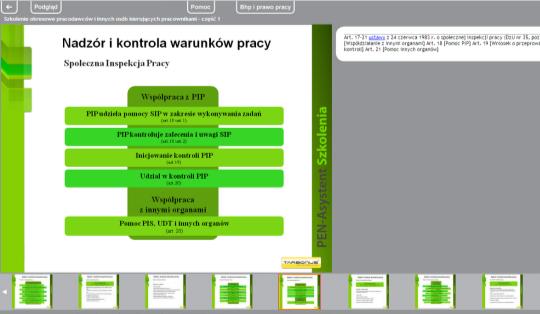 Grupy tematów podsumowane są interaktywnymi quizami pozwalającymi na sprawdzenie efektów kształcenia i zwiększenie stopnia zapamiętania treści szkoleniowej.