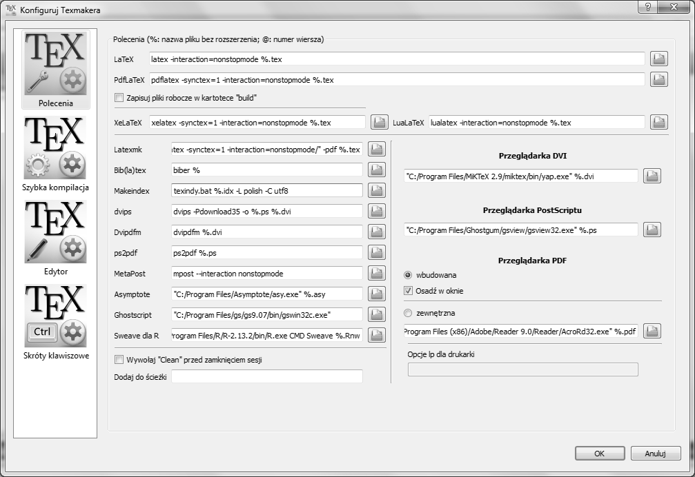 Dodatek C. Środowisko pracy 36 Krok 4. W programie TeXmaker wybierz opcję Konfiguracja Texmakera, znajdującą się w menu preferencje. Krok 5.