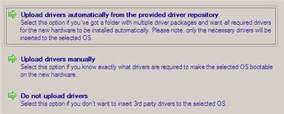Są trzy opcje: Upload drivers automatically from the provided driver repository. Generalnie wraz z nowym sprzętem otrzymuje się jego sterowniki na nośnikach wymiennych (głównie płyty CD lub DVD).