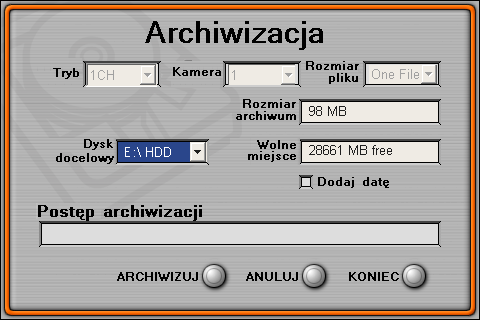Po skompletowaniu listy plików do archiwizacji należy wcisnąć przycisk Eksport. Pojawi się wówczas dodatkowe okno z opcjami archiwizacji.