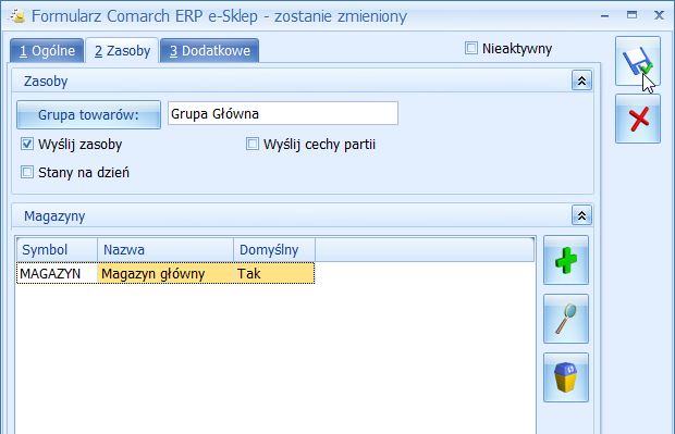 Pomijaj towary z ceną 0,00 jeśli dla danego towaru w cenniku nie ustalono ceny (wynosi ona domyślnie 0 zł), wówczas aby uniknąć sytuacji, kiedy do Comarch ERP e-sklep zostanie wyeksportowany towar o