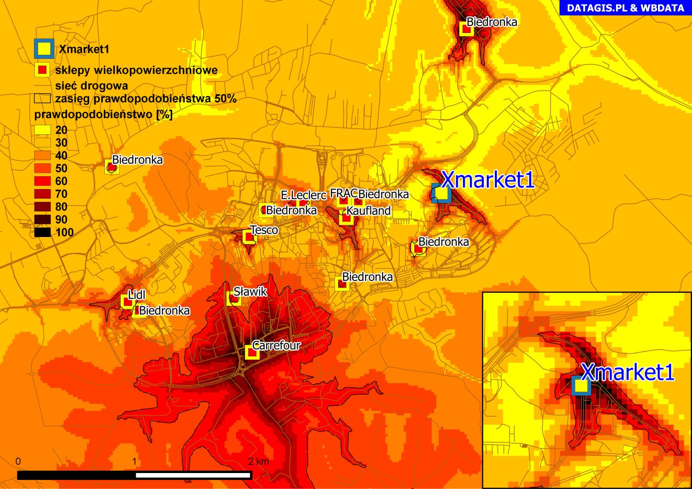 sklepach wielkopowierzchniowych, zostanie wydane w Xmarket1. Biorąc pod uwagę wszystkie wydatki w handlu detalicznym w całym obszarze, odsetek dla Xmarket1 wynosi 0,3%.