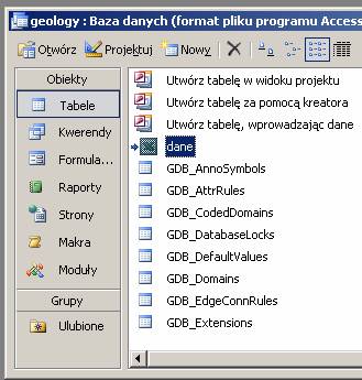 Przykład połączenia Pliki Excela umieszczone w geobazie MS Access mogą być z