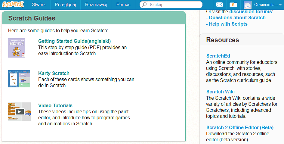 Na poprzednich stronach pokazałam, jak założyć swoje konto na stronie internetowej Scratch.