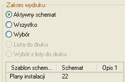 Drukuj bieżący fragment rysunków: Za pomocą tej opcji można wydrukować wybraną część rysunku.