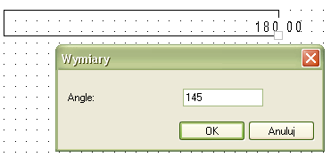 3.) Wyświetli się dialog. Wprowadzić nową wartość kąta np. 15. Uwaga: Kąt jest liczony zgodnie z układem współrzędnych.