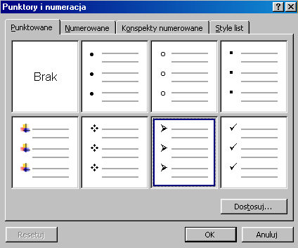 - 4 - Program Microsoft Word umozliwia latwe tworzenie list punktowanych i numerowanych.