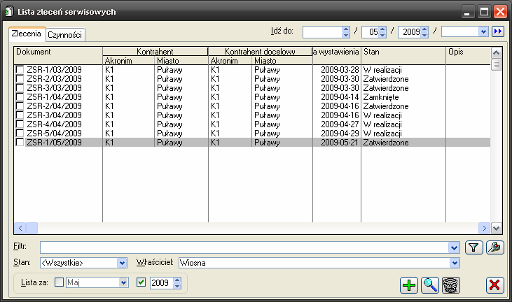 6.6 Lista zleceń serwisowych Lista zleceń serwisowych to lista, na której wyświetlane są wszystkie zlecenia serwisowe, zarejestrowane w systemie.