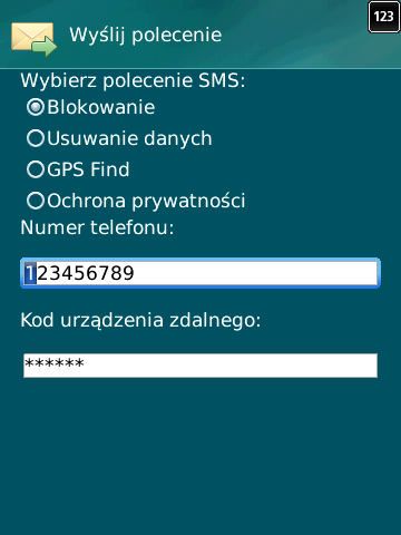 ZDALNE URUCHAMIANIE FUNKCJI ANTI-THEFT Aplikacja umożliwia wysyłanie specjalnego SMS-a z poleceniem w celu zdalnego uruchomienia funkcji Anti-Theft na innym urządzeniu z zainstalowanym programem