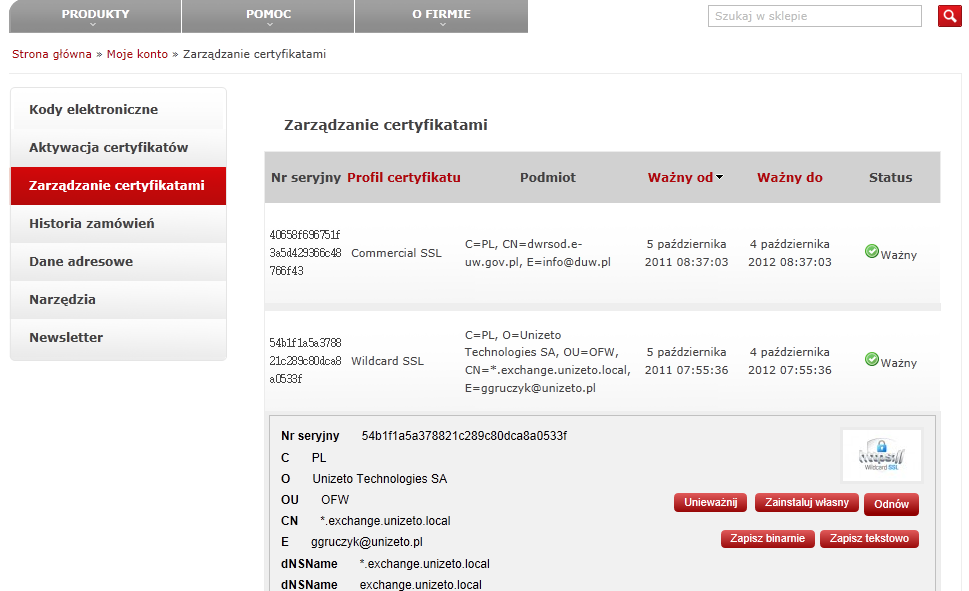 pem Kolejnym krokiem jest instalacja certyfikatu w serwerze Exchange 2010.