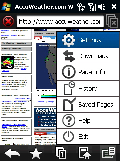 150 Internet Menu programu Opera Mobile Na pasku menu wybierz, aby otworzyć menu.