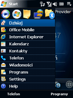 Rozpoczęcie pracy 43 1.9 Menu Start Menu Start, które można otworzyć w lewym górnym rogu ekranu umożliwia dostęp do wszystkich programów i ustawień urządzenia wyposażonego w system Windows Mobile.