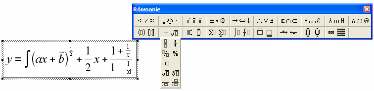 i wpisujemy w wygenerowane pole indeksowe cyfrę 2: Odrębnym zagadnieniem jest wstawianie ułamków do równań.