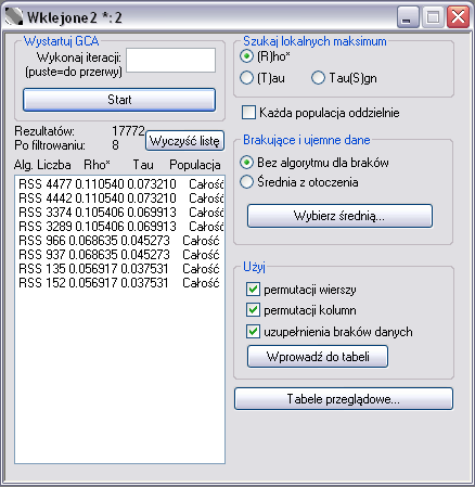 Krok 2 Wprowadzenie tabeli do programu GradeStat (Edycja Wstaw tabelę lub CTRL + V) i przeprowadzenie procedury GCA Gradacyjna Analiza Danych GCA Fragment tabeli danych dla 3 zmiennych po GCA: GCA Nr