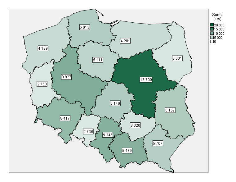 Mapa 2. Liczba organizacji pozarządowych stan na dzień 31.12.2014 r.