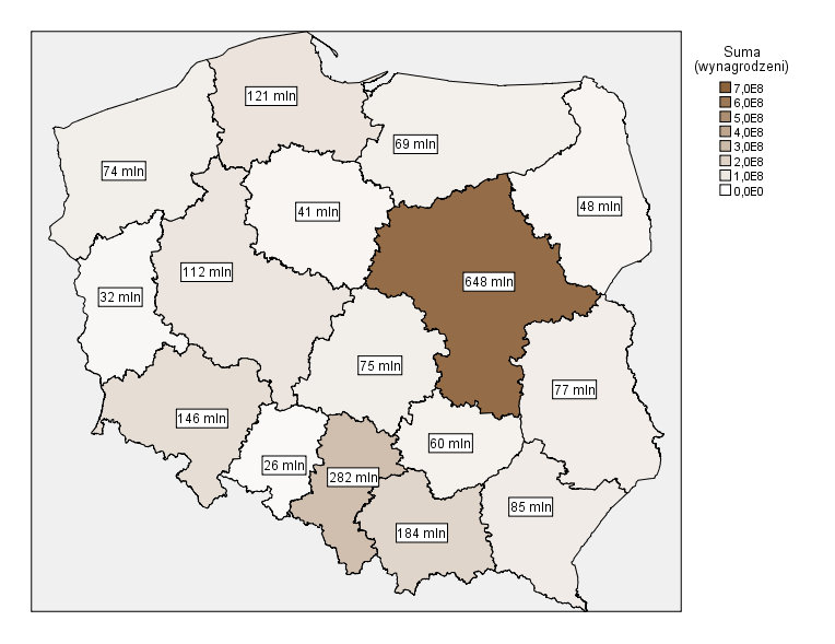 Mapa 6. Wynagrodzenia organizacji pożytku publicznego w 2014 r.