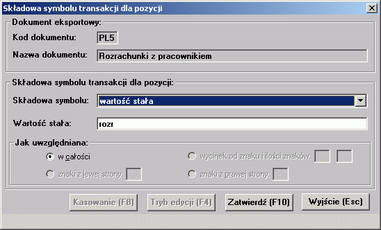 Dane dotyczące symbolu transakcji są wprowadzone do systemu w oknie służącym do definicji pozycji dokumentu na nowej zakładce Symbol transakcji.